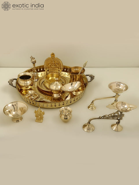 Brass Puja Thali Set (15 Piece Set)