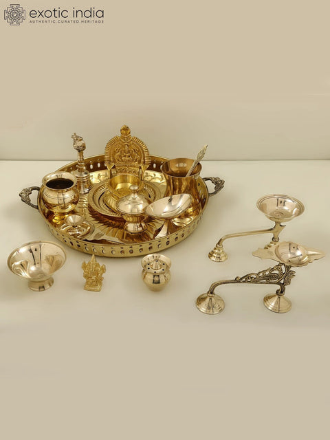 Brass Puja Thali Set (15 Piece Set)
