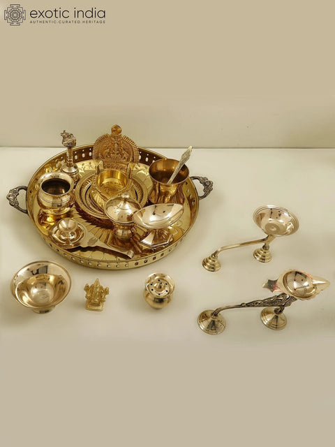 Brass Puja Thali Set (15 Piece Set)