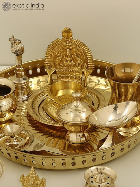 Brass Puja Thali Set (15 Piece Set)