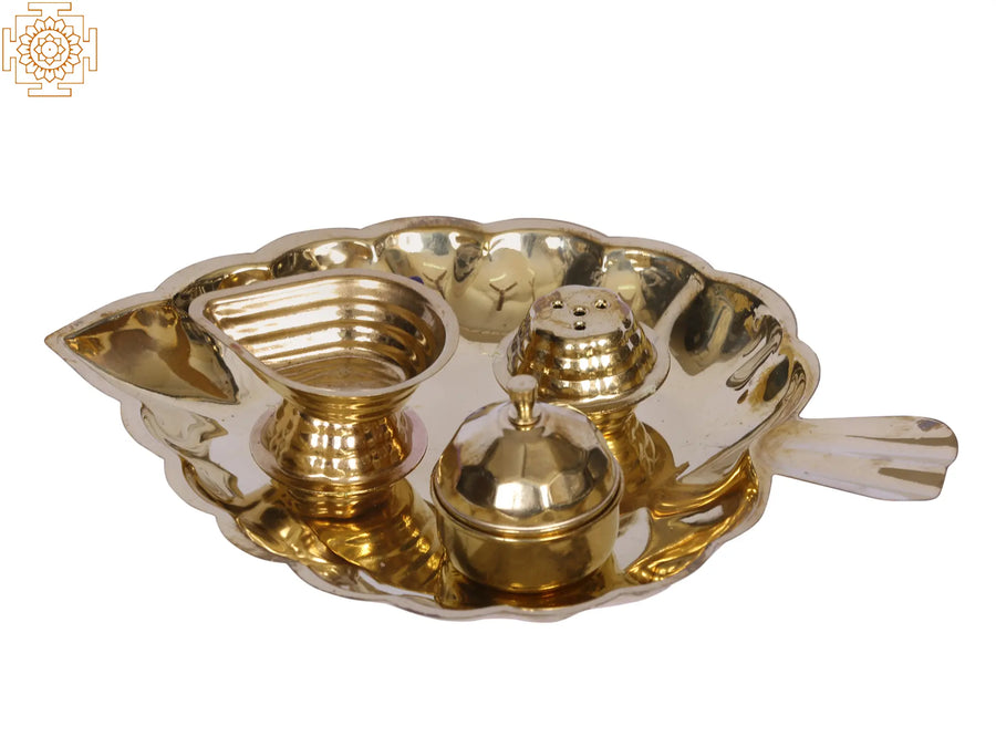 5" Brass Leaf Design Pooja Plate for Home Worship