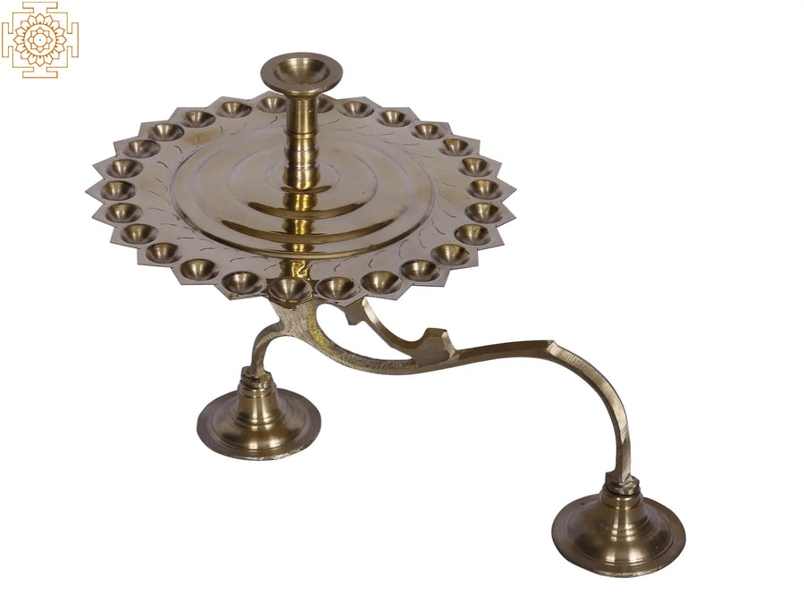 Brass Aarti Diya with Handle for Pooja