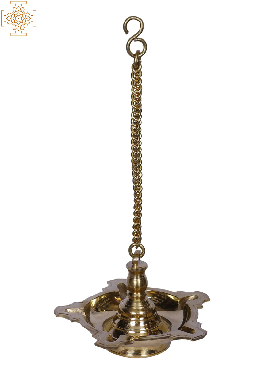 Brass Five Wick Hanging Diya for Pooja