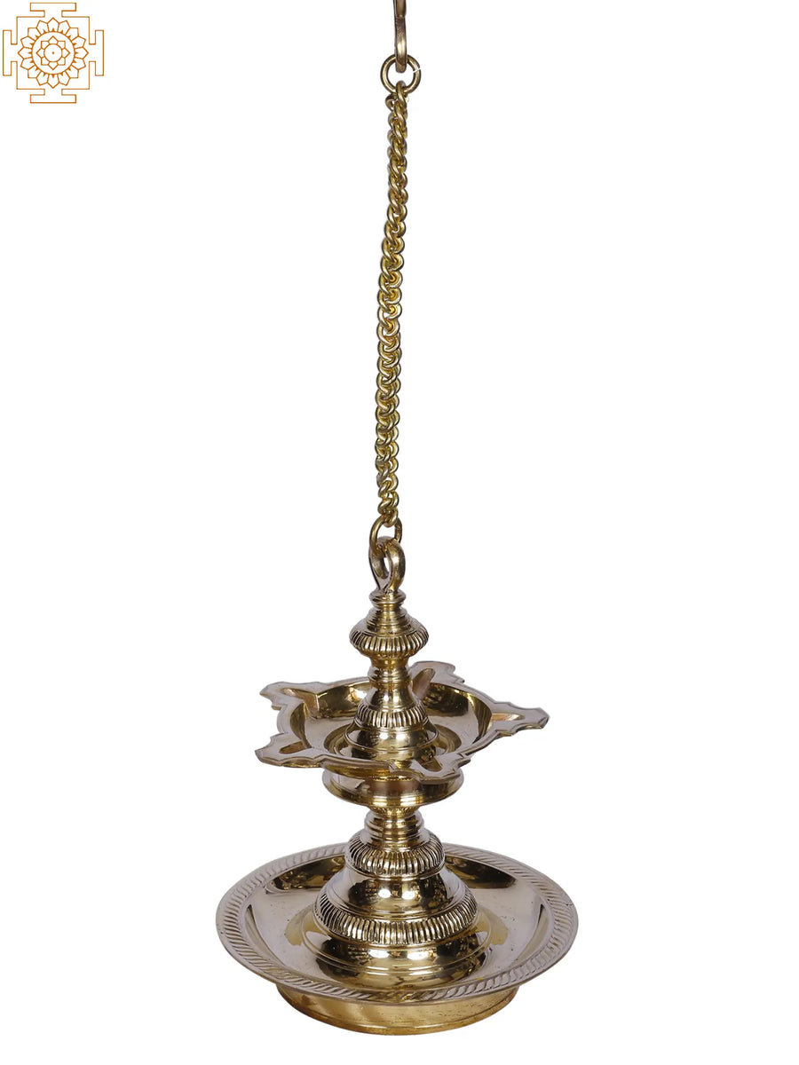 Brass Hanging Five Wick Oil Lamp with Two Layer Design