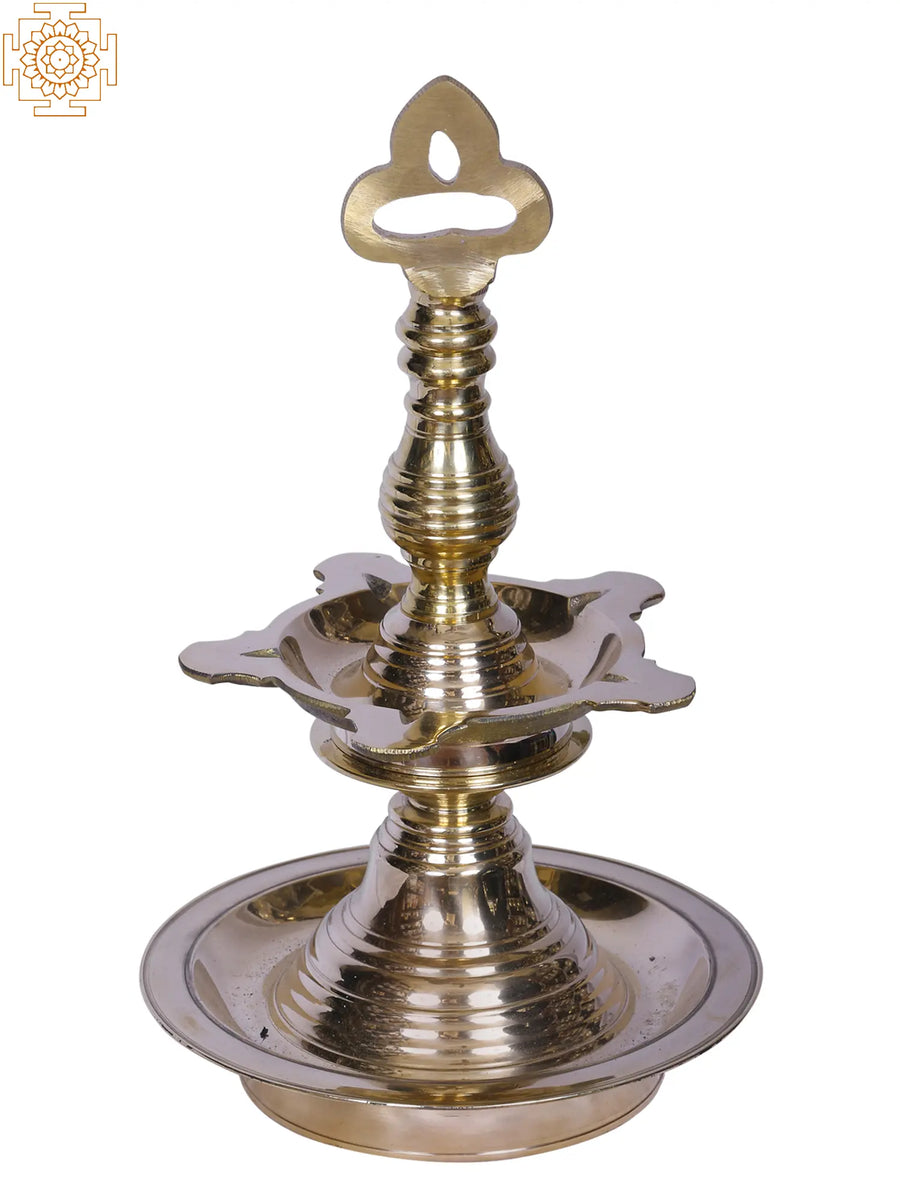 Brass Five Wick Oil Lamp with Two Layers for Pooja