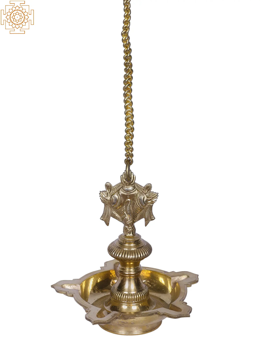 Brass Vaishnava Symbols Wall Hanging Lamp for Pooja