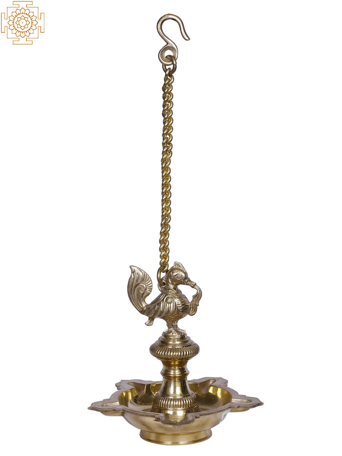 Small Brass Peacock Hanging Lamp