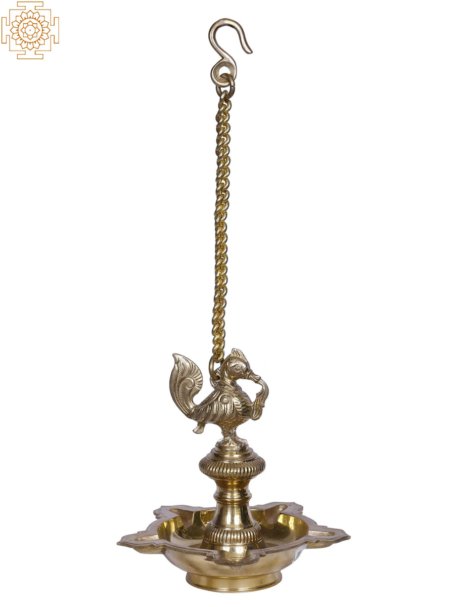 Small Brass Peacock Hanging Lamp for Home Decor