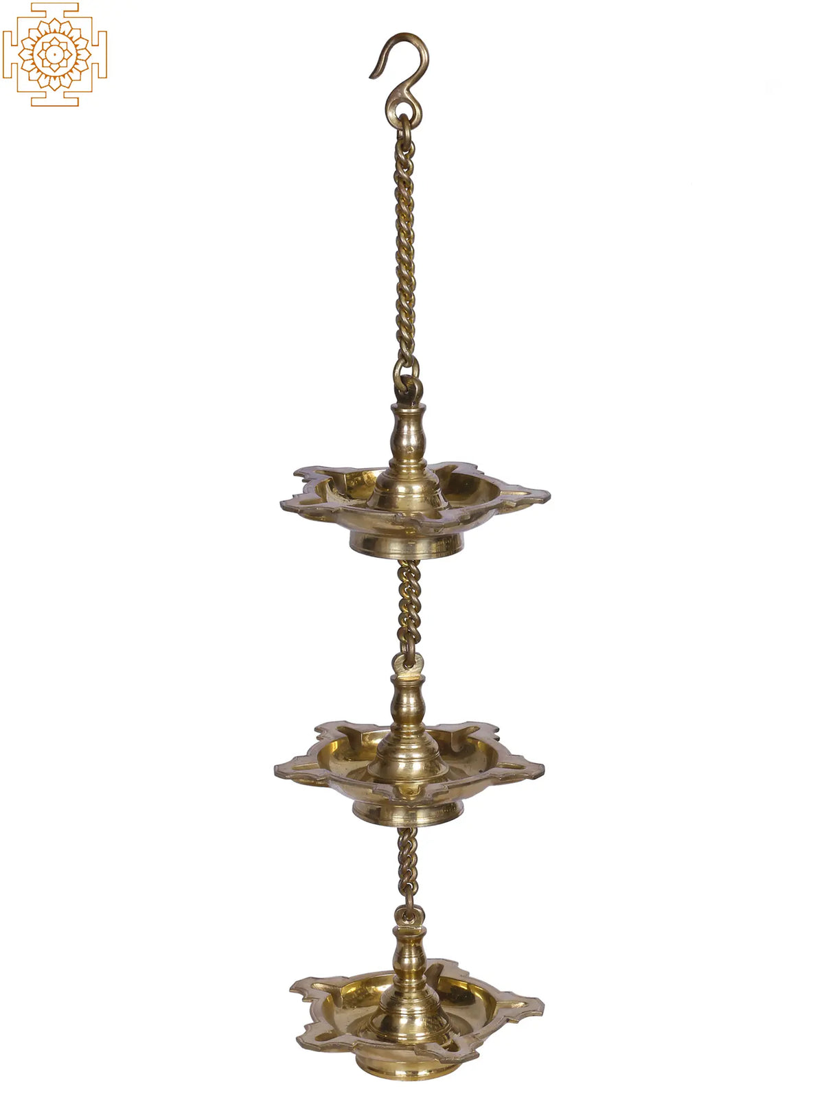 Brass Hanging Five Wicks Lamp with Three Layer