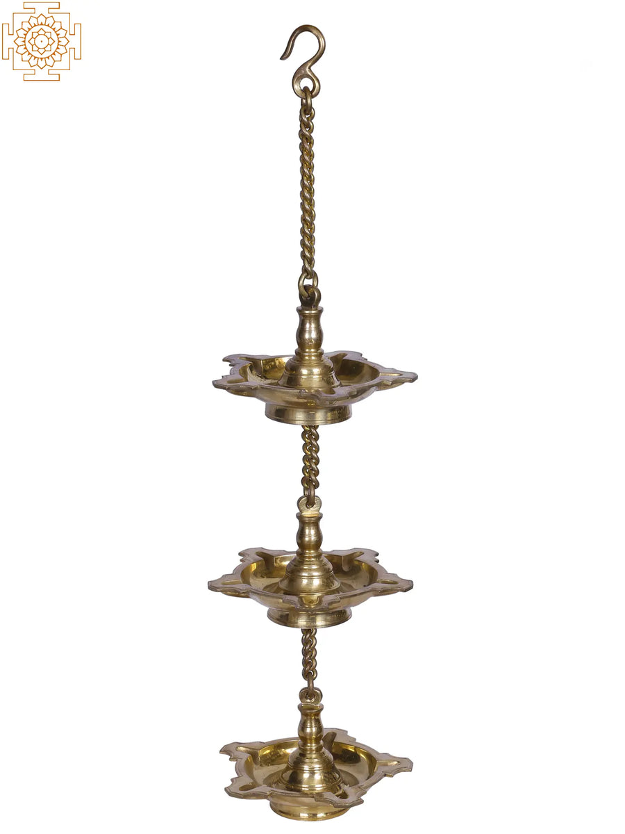 Brass Five Wicks Hanging Lamp with Three Layers