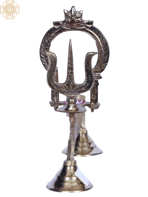 8" Brass Shodash Upachara Trishul Idol for Pooja