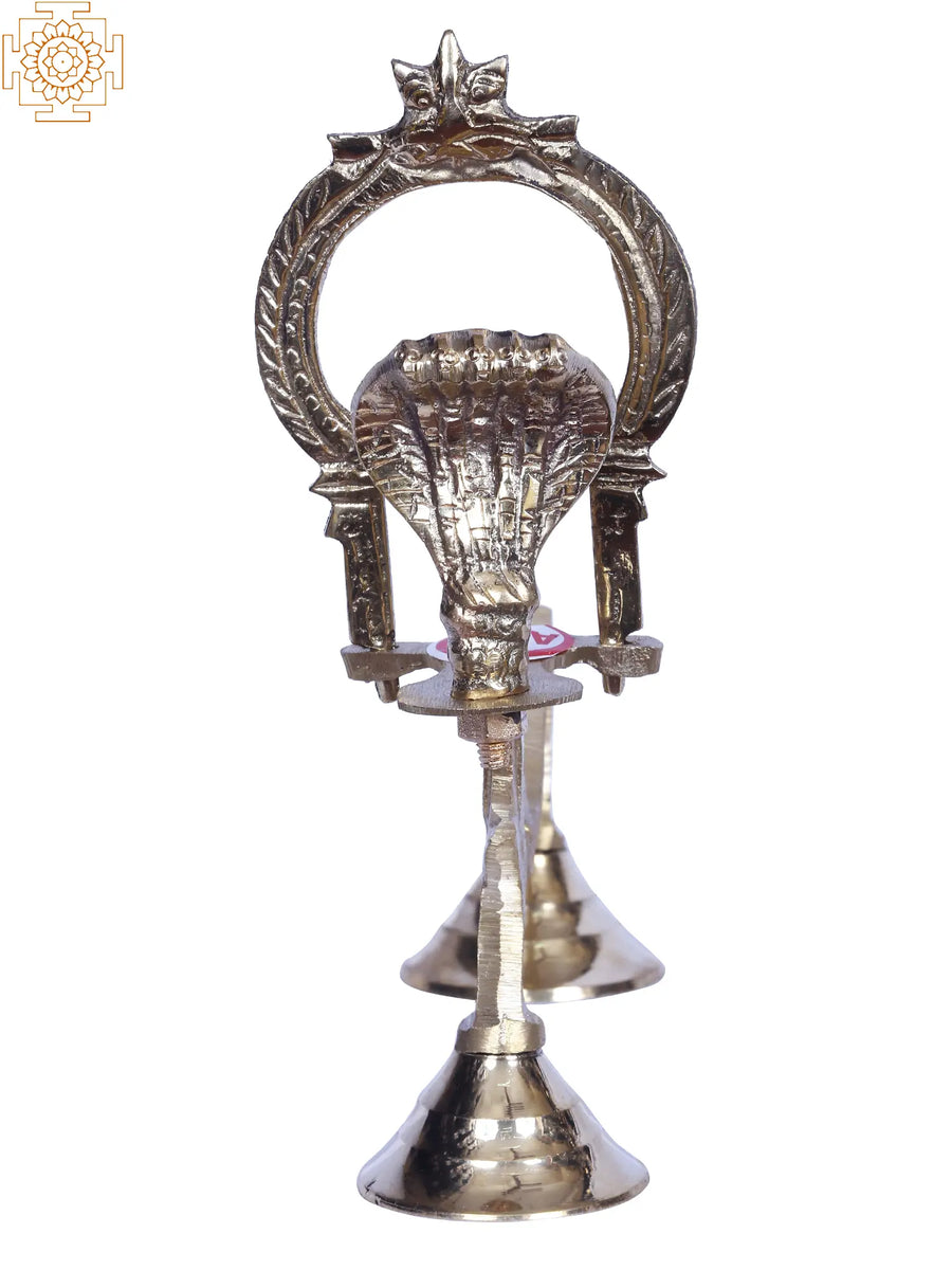 8" Brass Nagadipa Shodash Upachara Lamp with Serpent Design