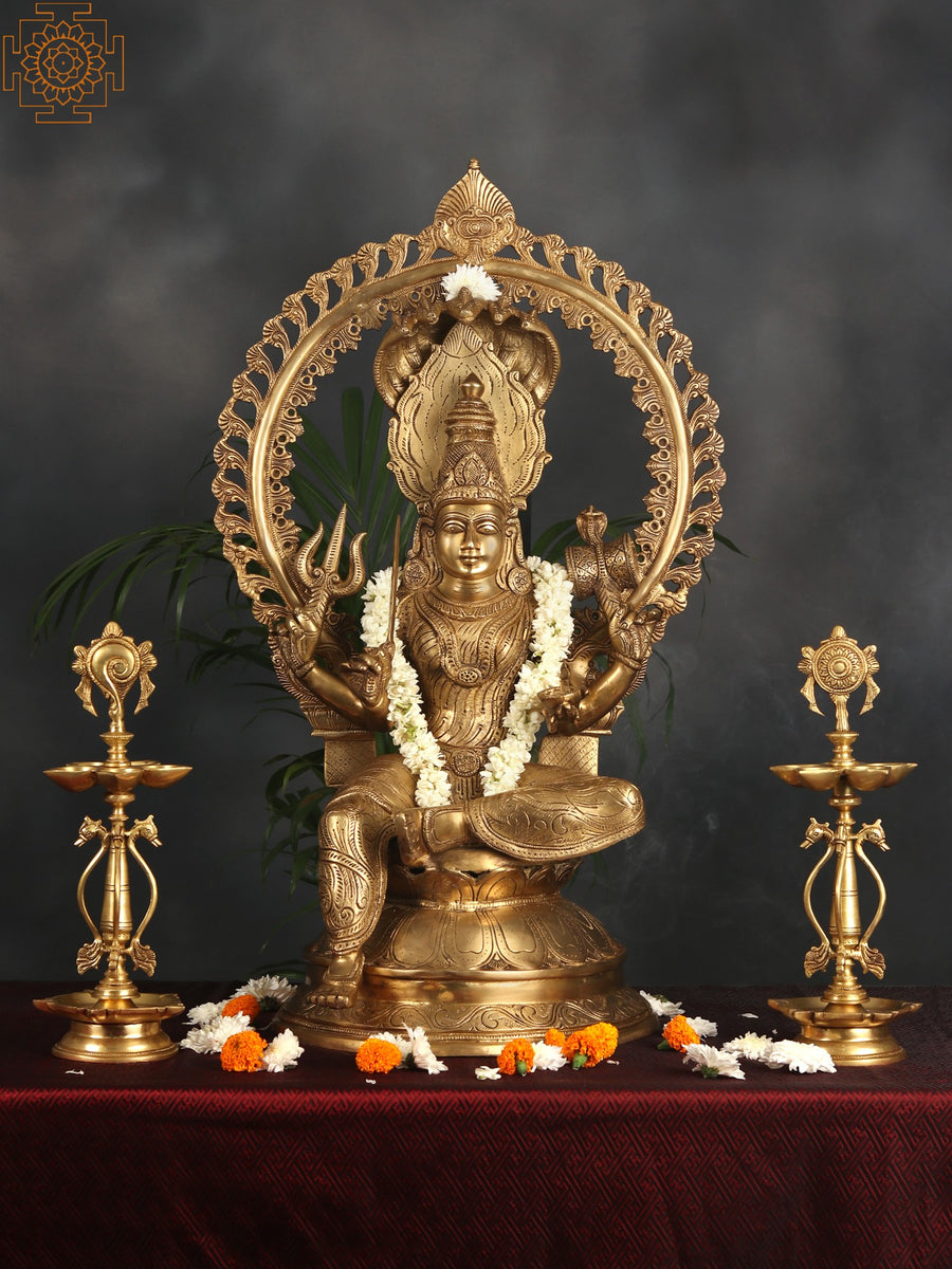 32" Brass Goddess Mariamman Statue - South Indian Durga Home Decor