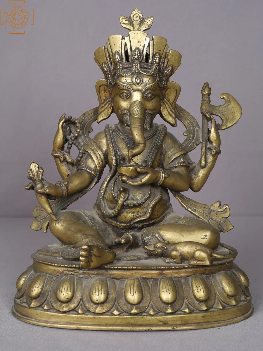 12" Brass Ganesha Idol Sitting Posture Handmade Statue