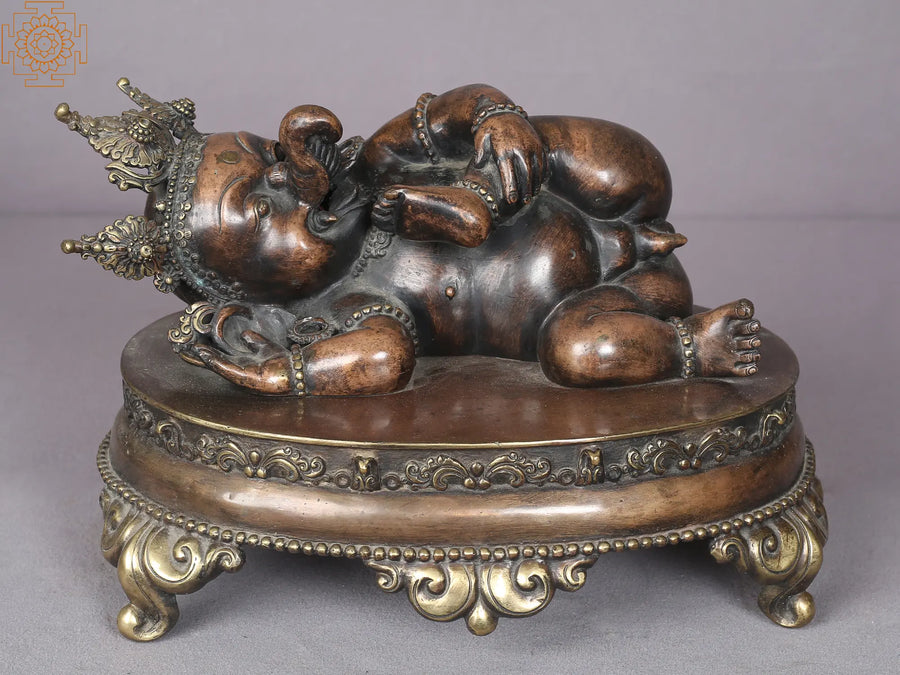 11" Playing Baal Ganesha Brass Statue Handmade