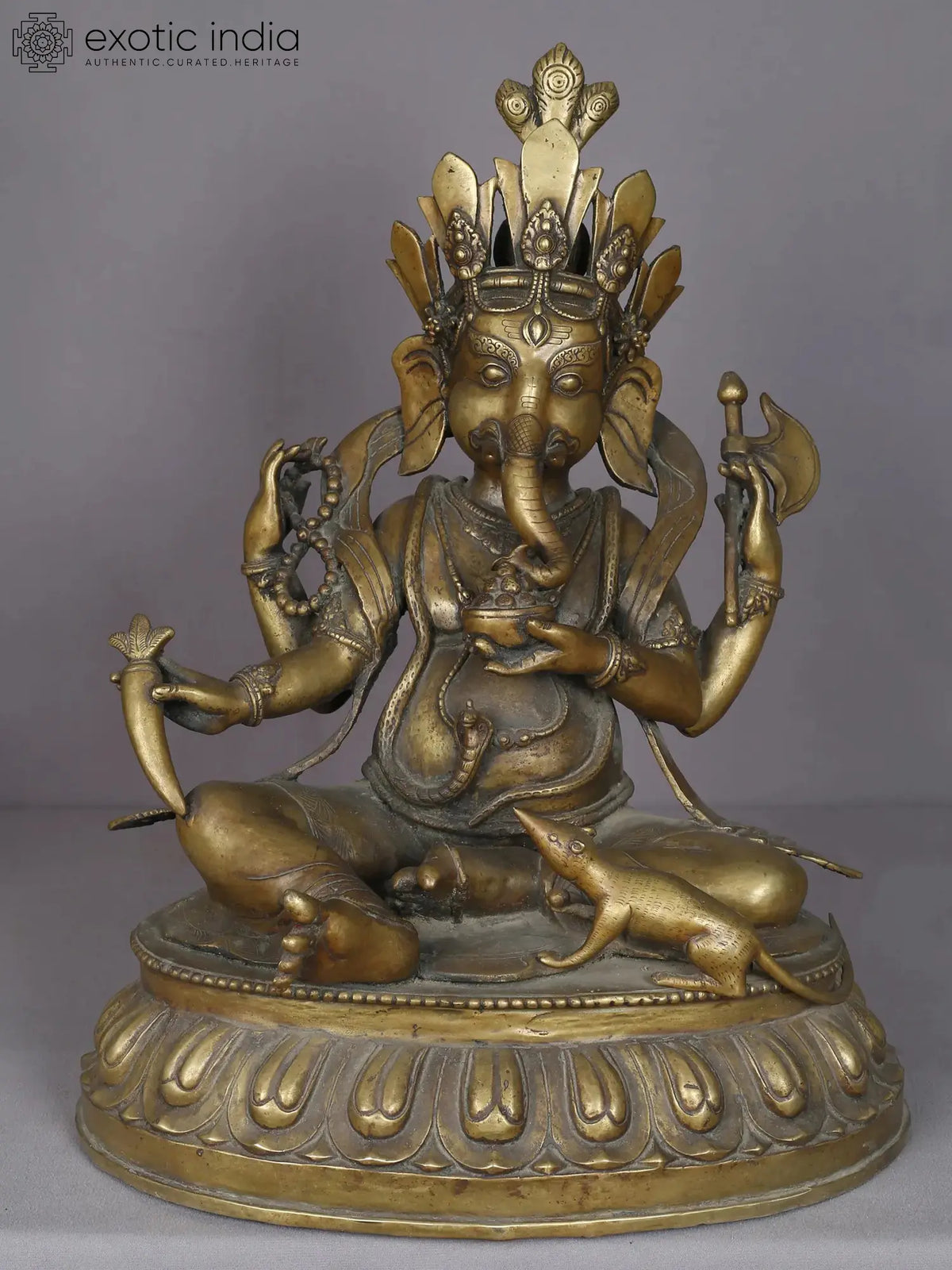 20" Brass Lord Ganesha Idol from Nepal | God Idol for Temple