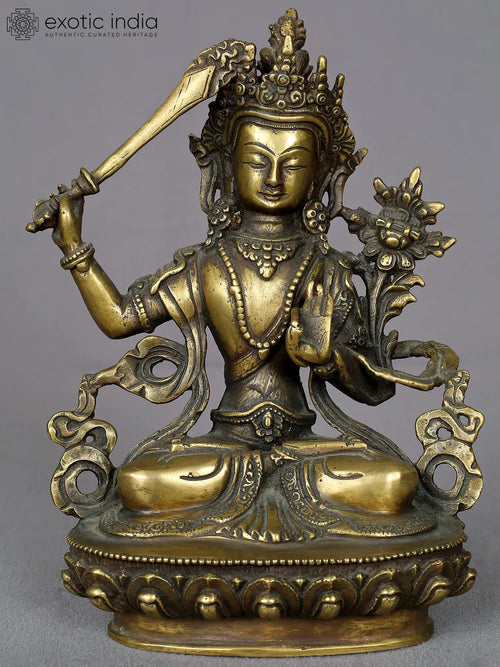 8" Brass Manjushri Buddhist Deity Statue Handmade