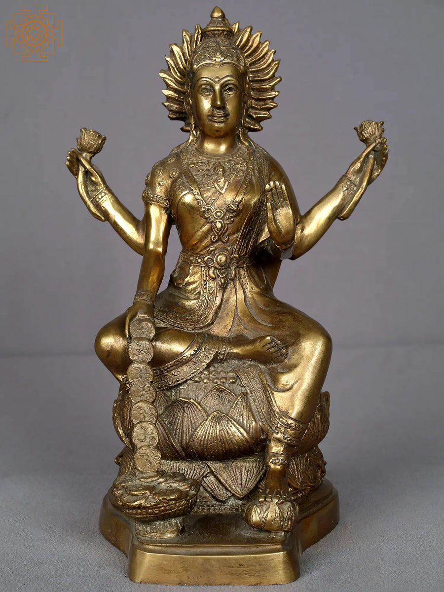 10" Brass Goddess Lakshmi Statue Handmade from Nepal