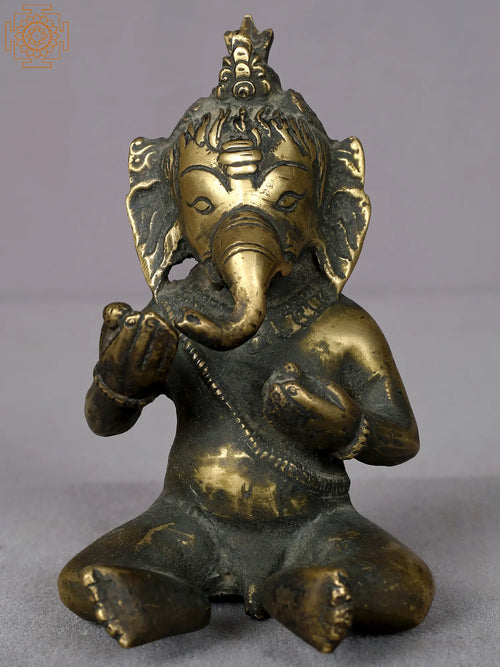 5" Small Brass Baby Ganesha Statue Handmade