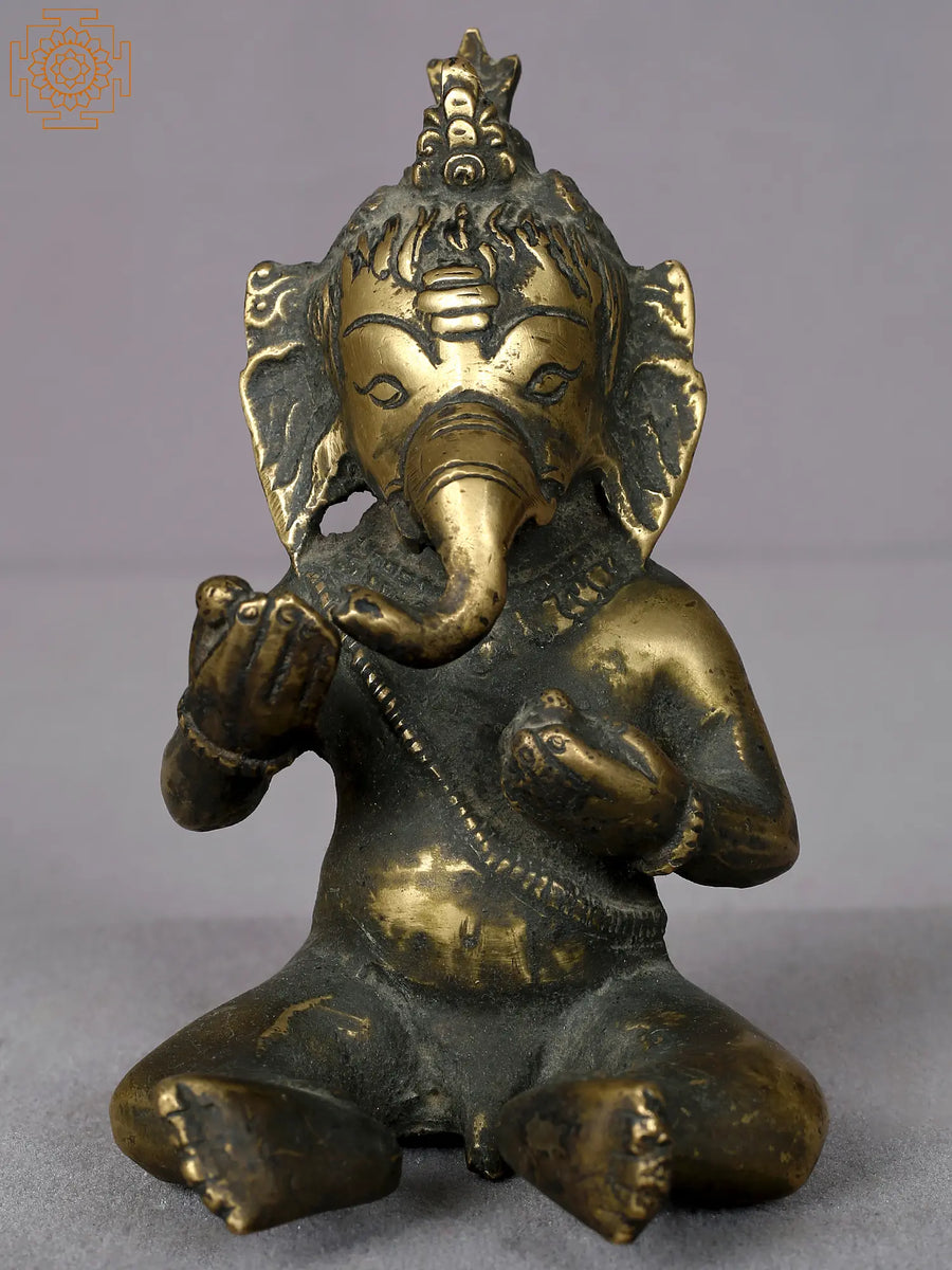 5" Small Brass Baby Ganesha Statue Handmade