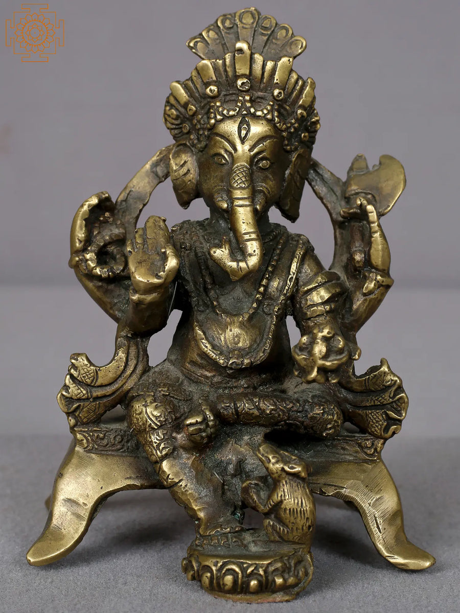 5" Small Brass Lord Ganesha Idol - Handmade Nepal Statue