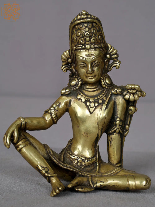4" Handmade Brass Lord Indra Statue for Home Pooja