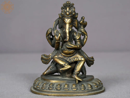 4" Small Brass Lord Ganesha Statue Handmade