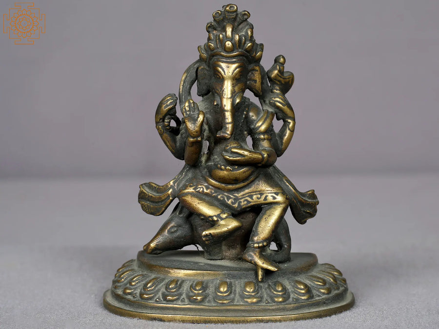 4" Small Brass Lord Ganesha Statue Handmade