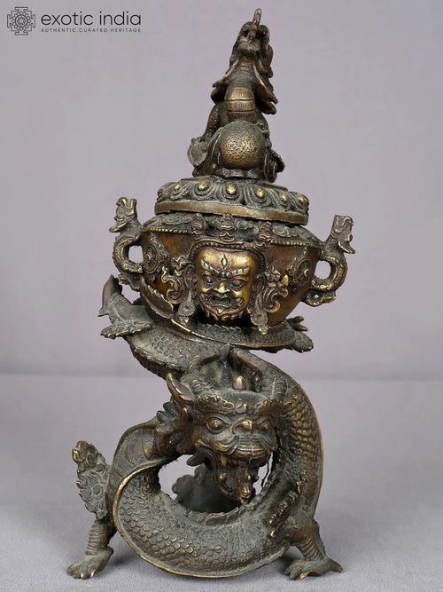 12" Brass Dragon Incense Burner Handmade from Nepal