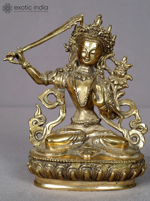 6" Manjushri Brass Statue Tibetan Buddhist Deity Handmade Idol