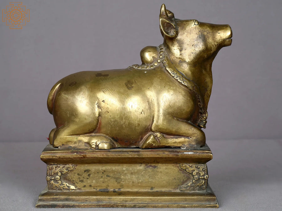 9" Brass Nandi Idol Handmade Hindu Temple Statue