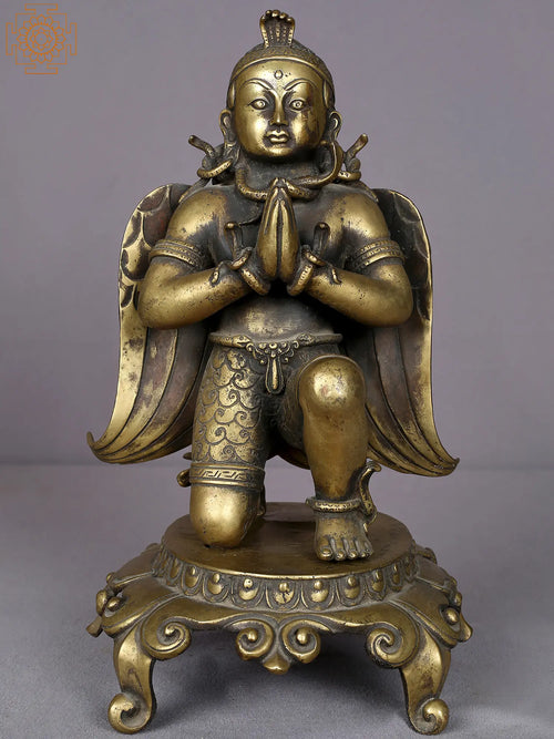 13" Brass Garuda Statue Handmade for Pooja and Home Decor