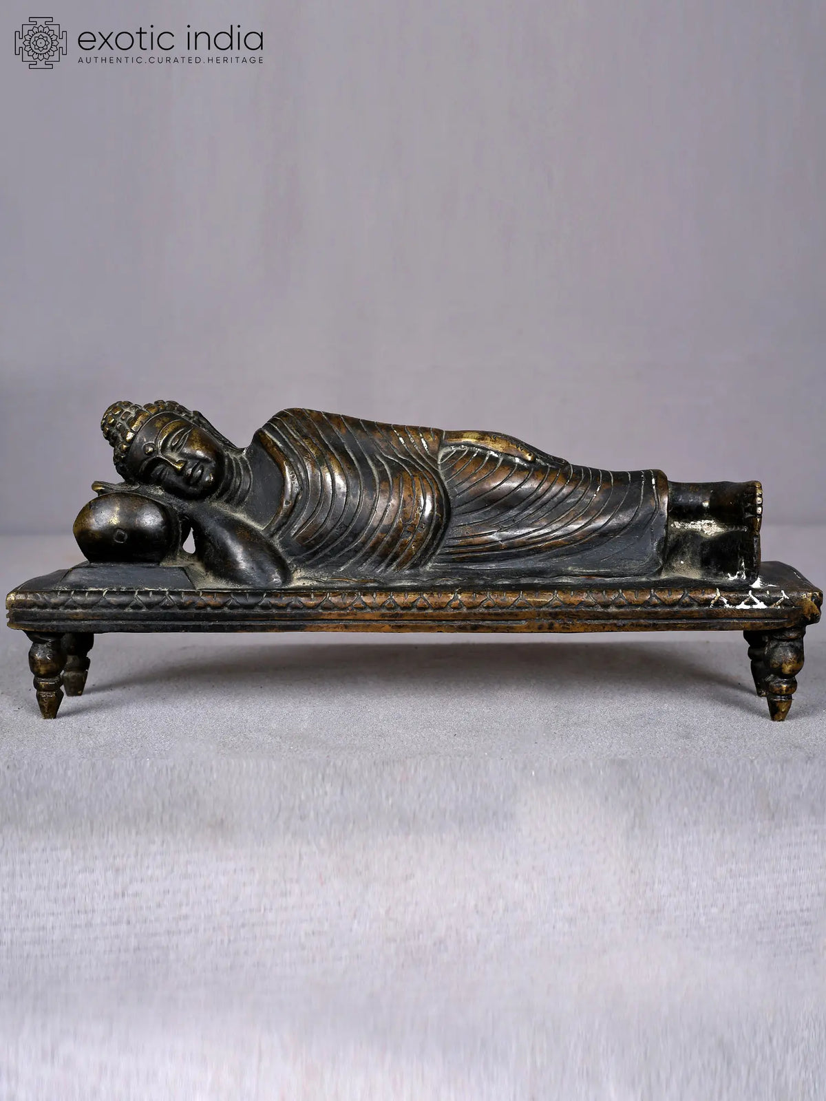 10" Brass Lord Sleeping Buddha Sculpture
