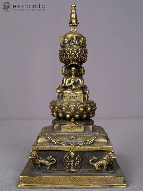 9" Brass Stupa Statue for Home Decor