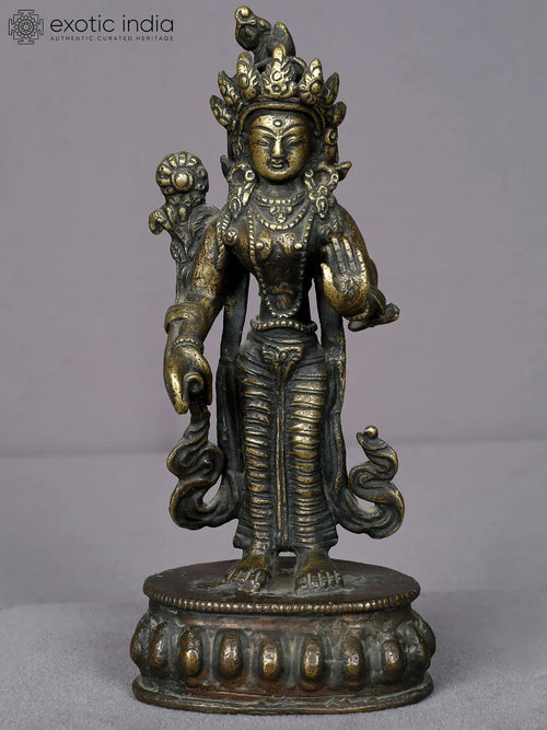 8" Brass Standing Goddess Tara Statue Handmade