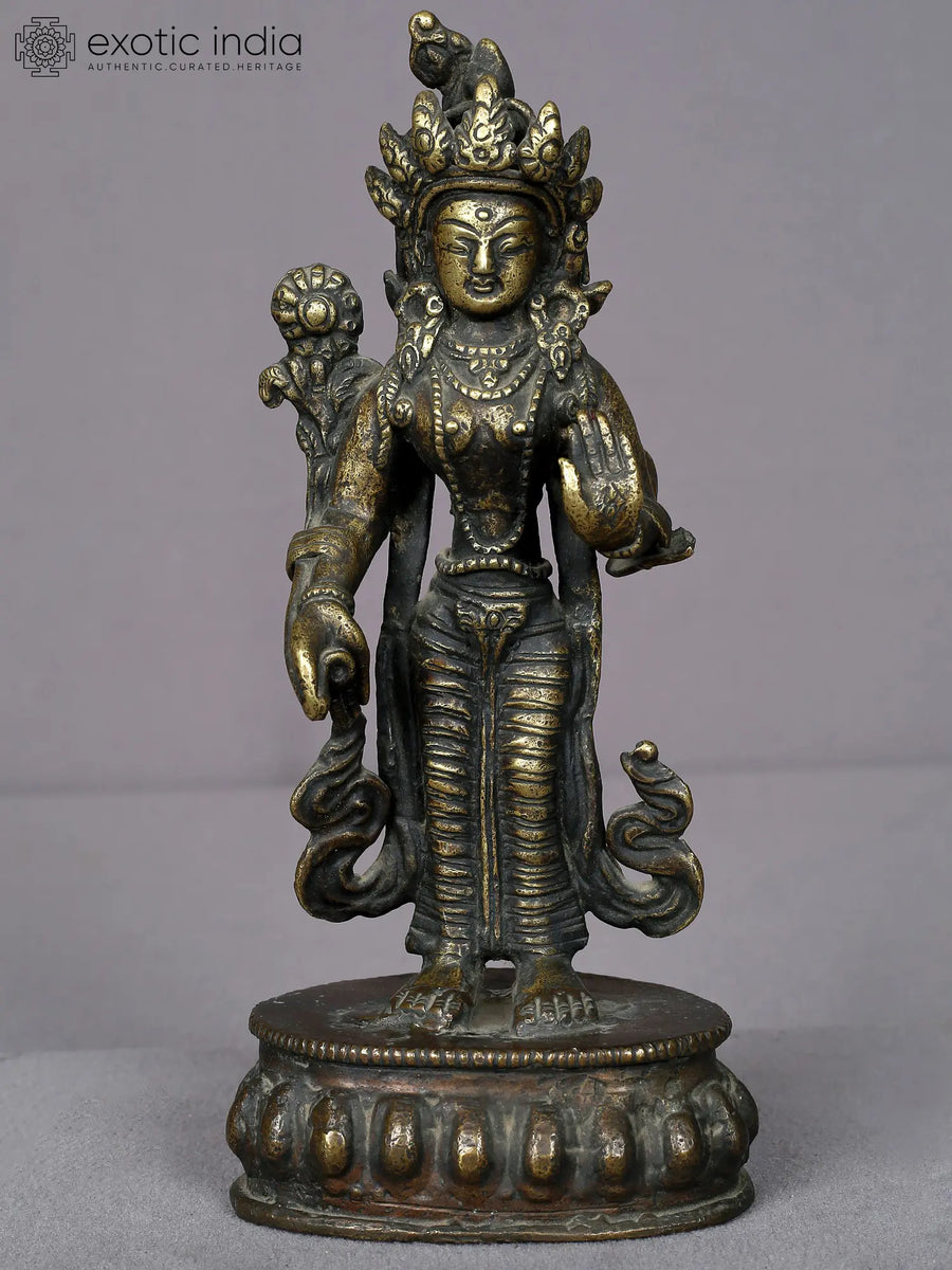8" Brass Standing Goddess Tara Statue Handmade