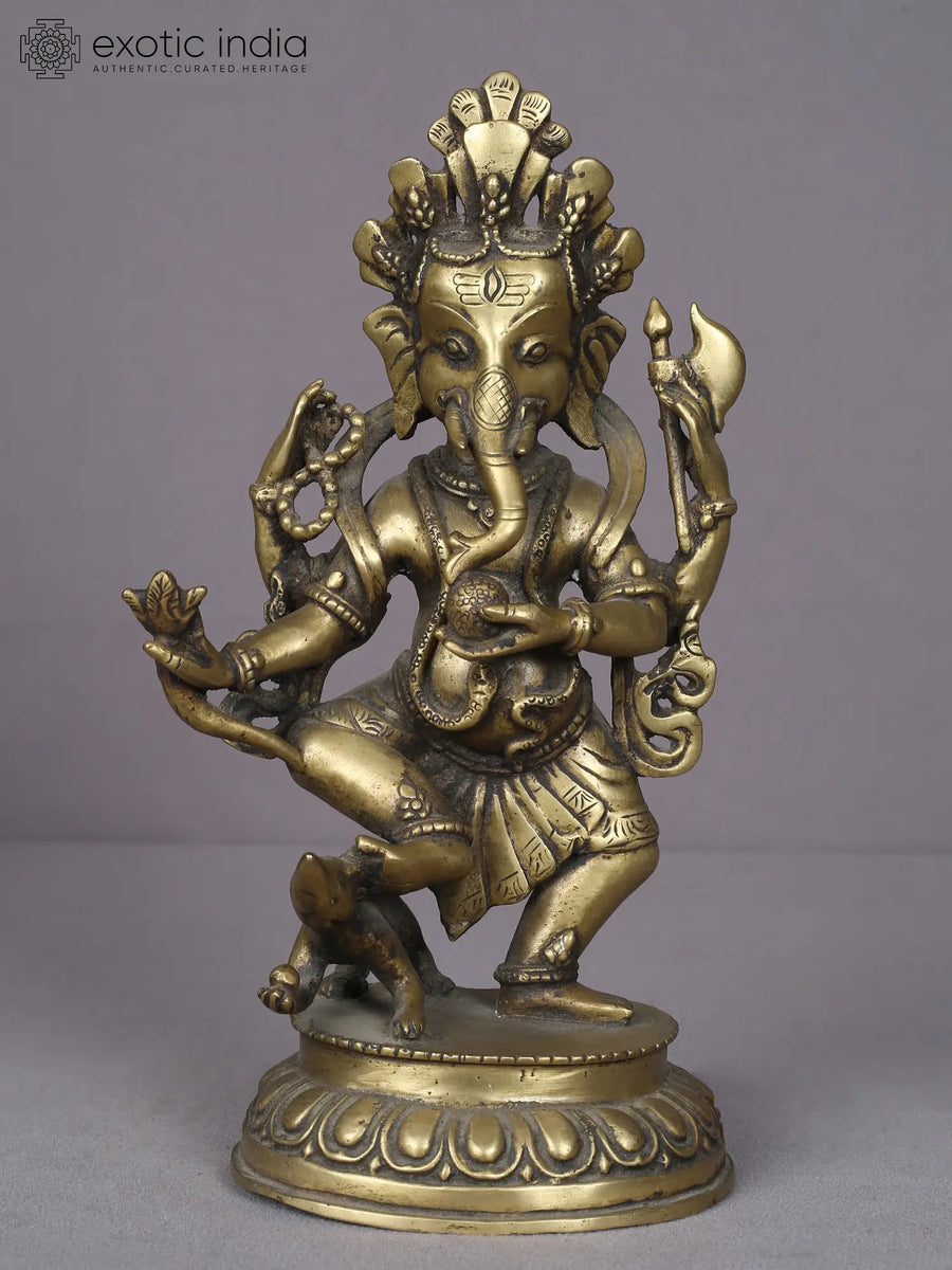 11" Standing Ganesha Brass Statue Handmade from Nepal
