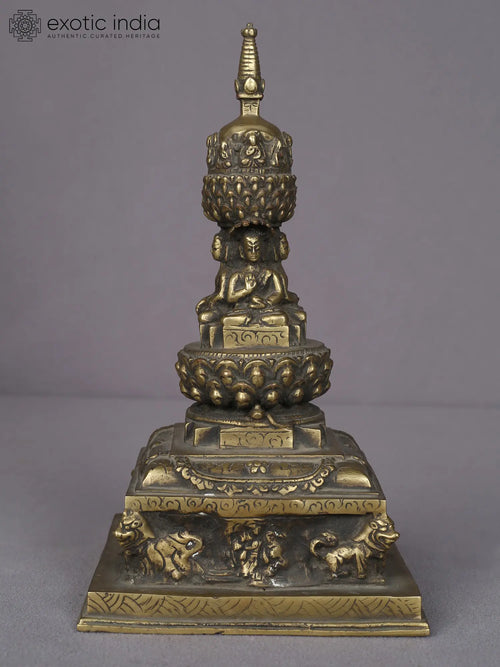 9" Brass Buddhist Stupa Statue Handmade from Nepal