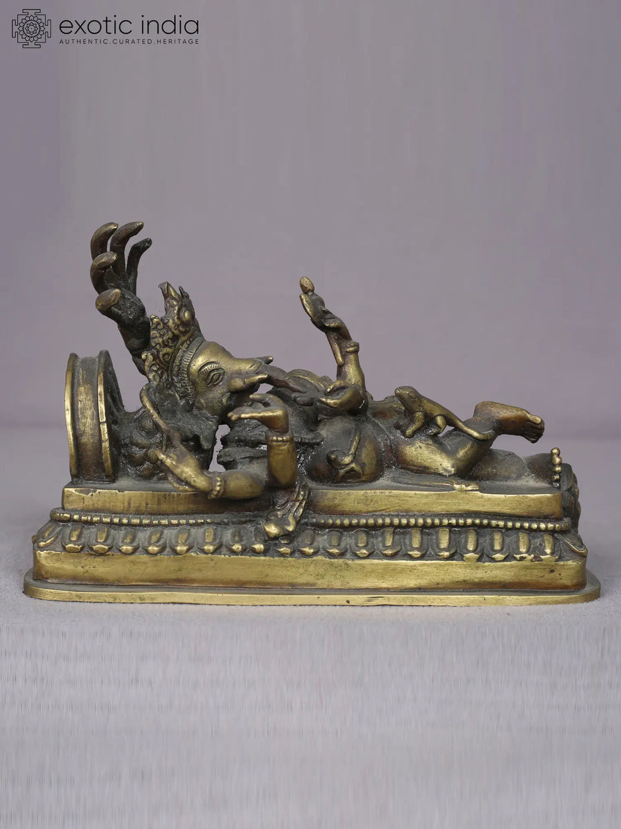 7" Sleeping Ganesha Handmade Brass Sculpture