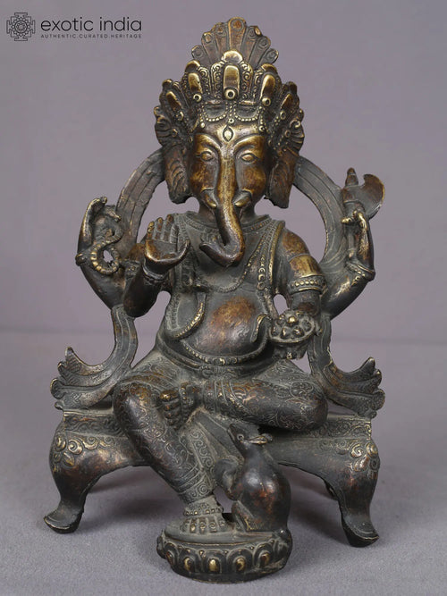9" Sitting Ganesha Handmade Brass Idol