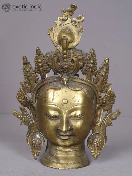 10" Green Tara Brass Idol with Crown - Handmade Nepal