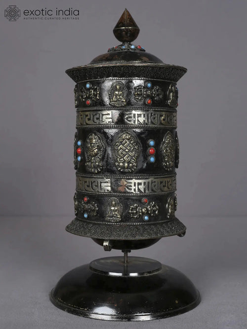 12" Buddhist Prayer Wheel Brass Statue Nepal Handmade