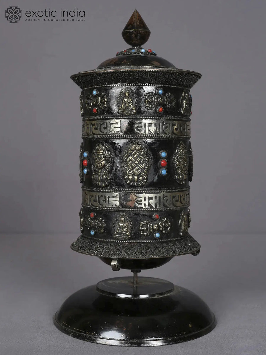 12" Buddhist Prayer Wheel Brass Statue Nepal Handmade