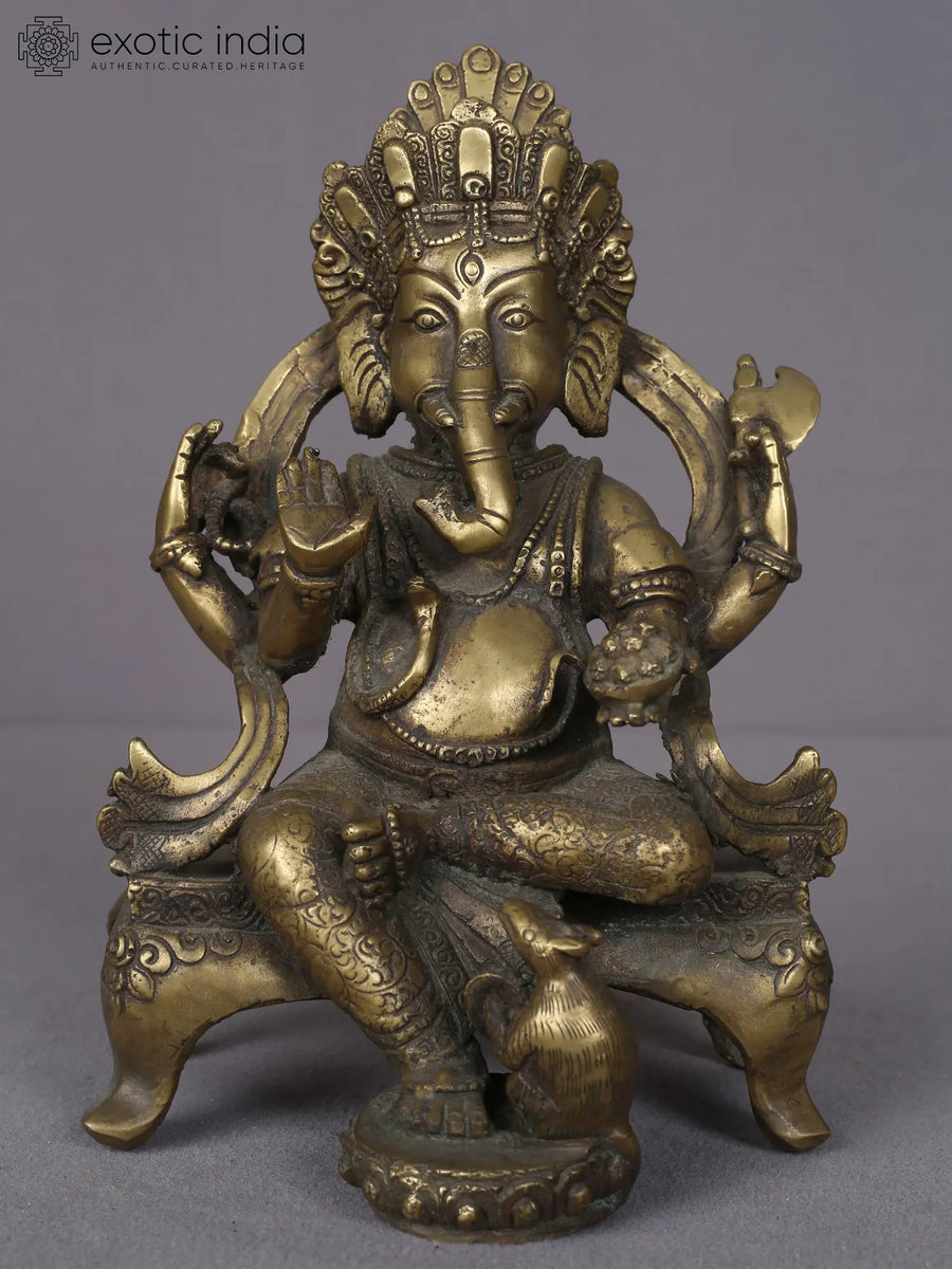 8.5" Blessing Ganesha Handmade Brass Sculpture