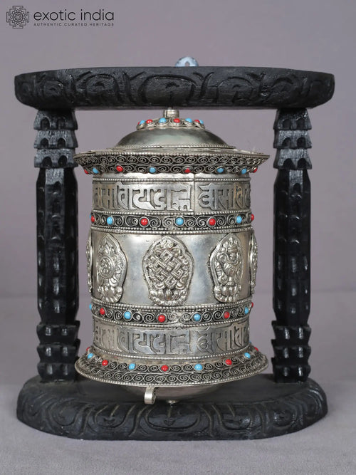 9" Handmade Buddhist Prayer Wheel Brass Statue from Nepal