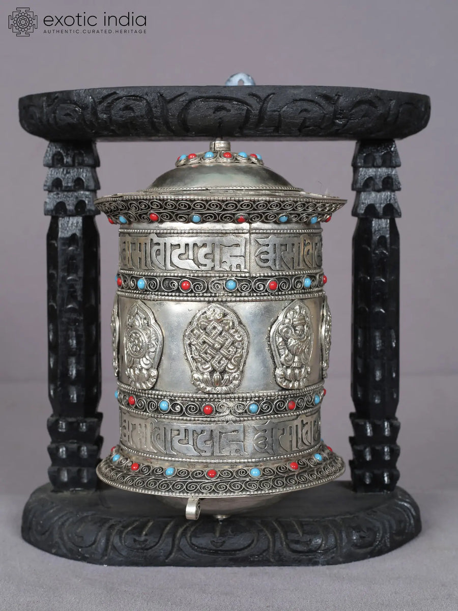 9" Handmade Buddhist Prayer Wheel Brass Statue from Nepal