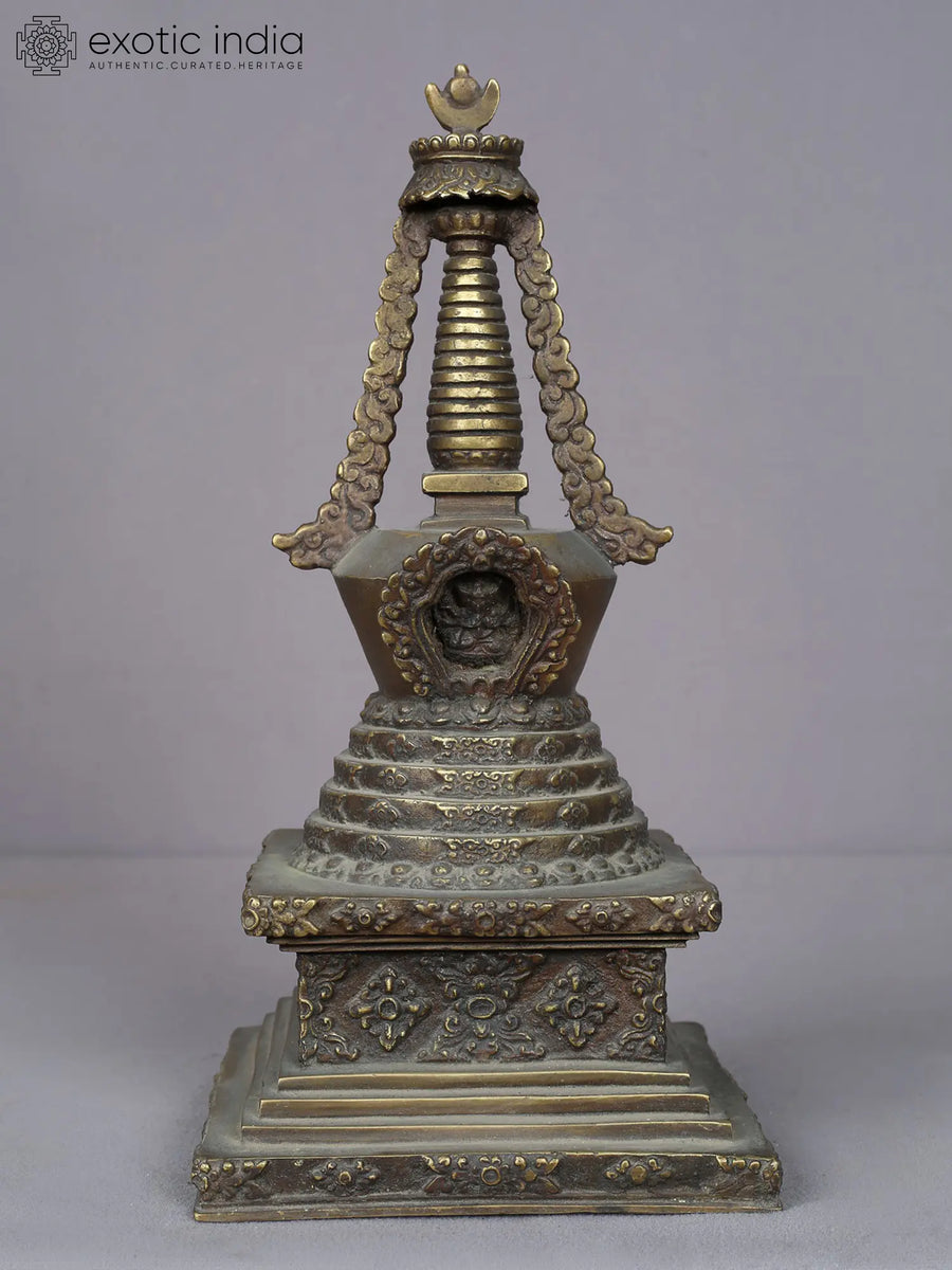 13" Buddhist Stupa Brass Statue from Nepal