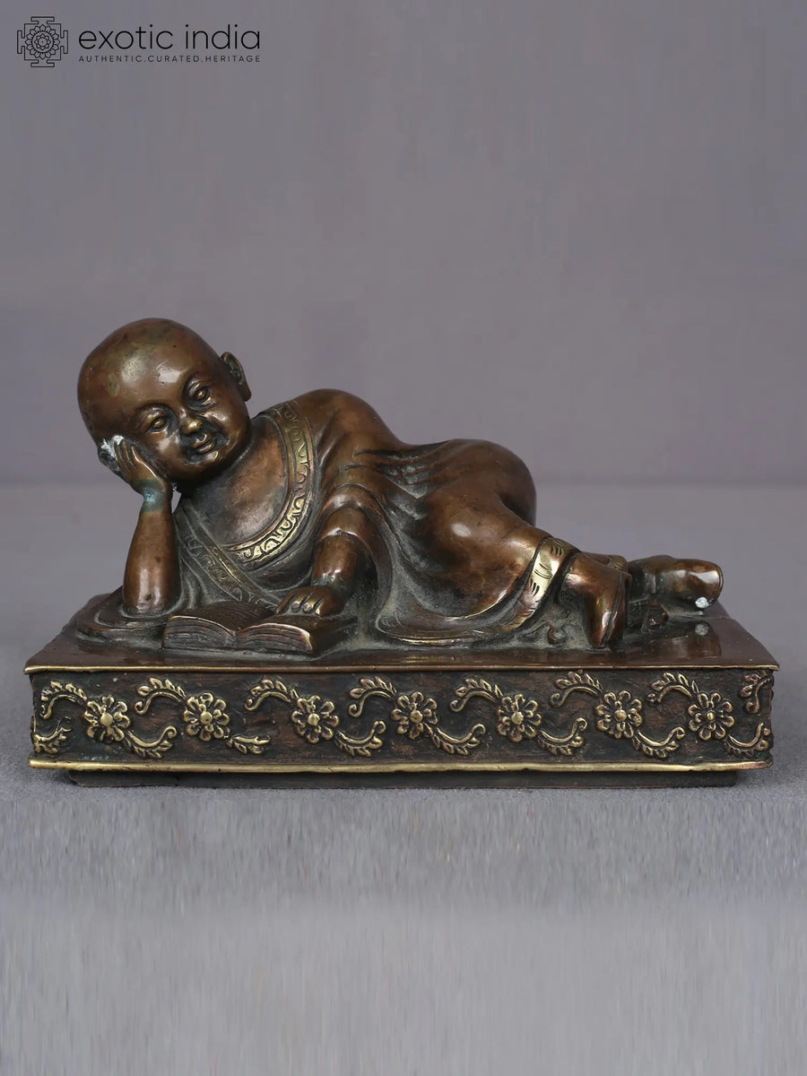 6" Brass Buddha Reading Nepalese Handmade Statue
