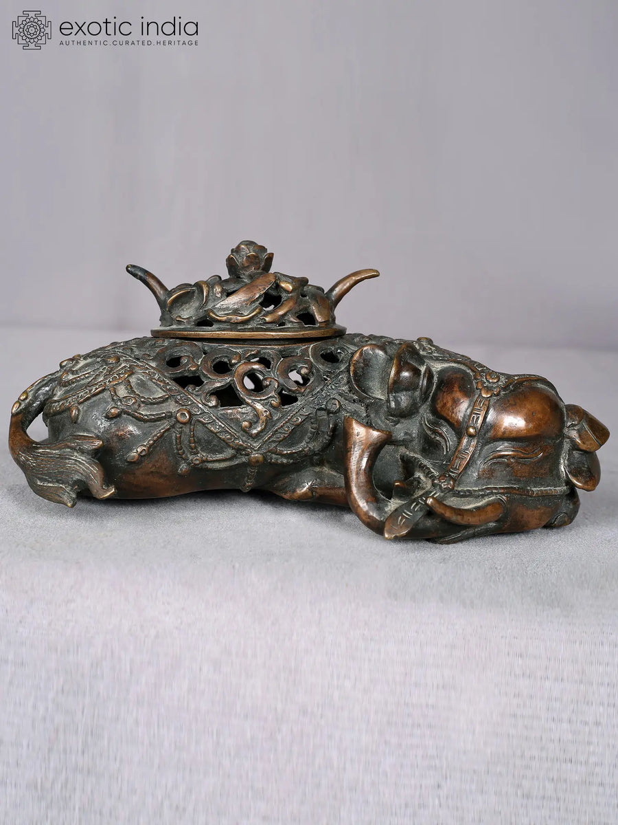8" Elephant Brass Incense Burner Handmade
