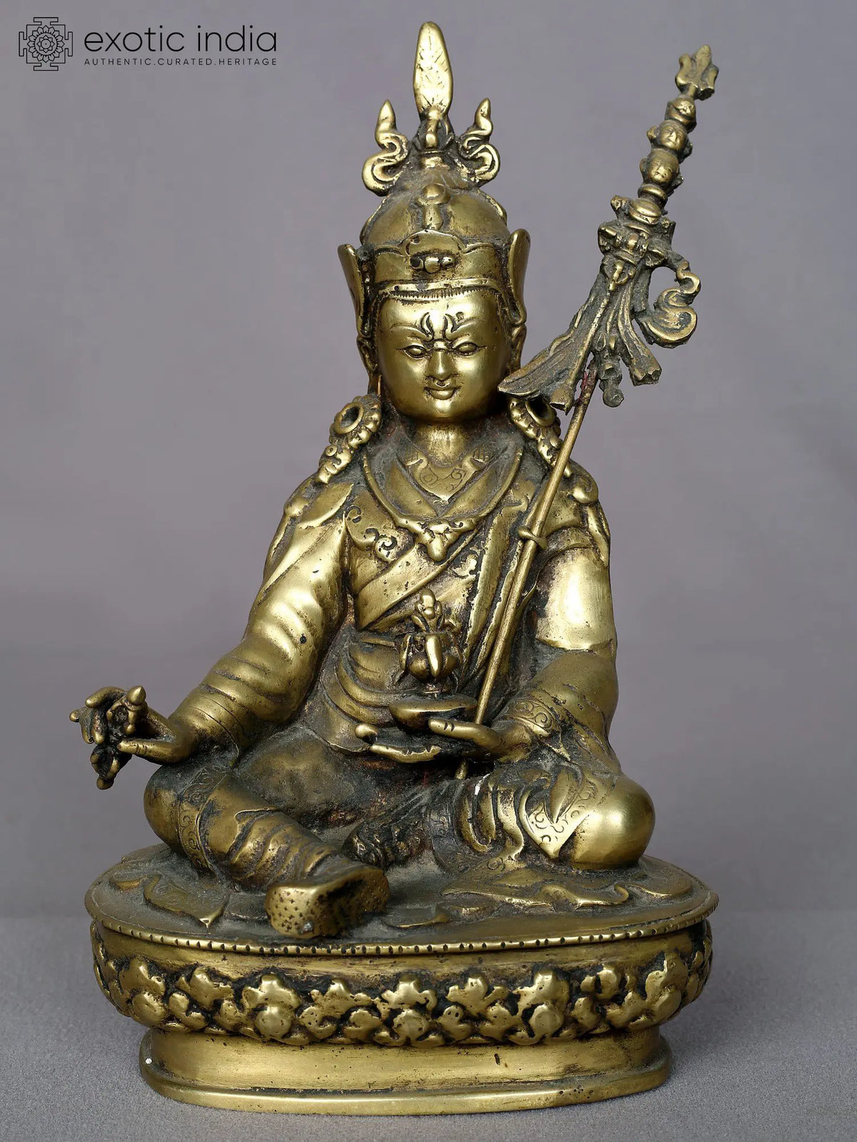 9" Brass Guru Padmasambhava Brass Sculpture from Nepal